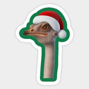 Fun Ostrich Weating Santa Hat Animal Humor Sticker